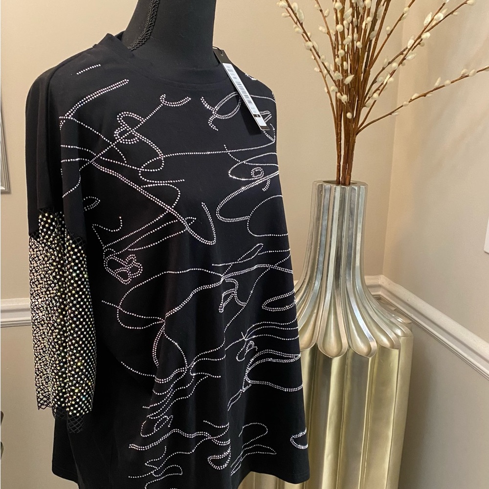 For Her brand )  cotton T-shirt in black size M mesh sleeves new with tag